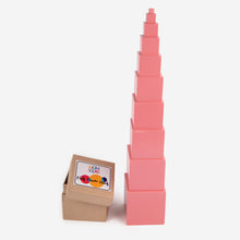 Load image into Gallery viewer, Tower made with stacked pink wooden cubes
